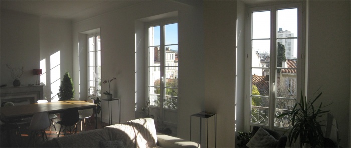 R�novation d'un 3 fen�tres marseillais : Salon/salle � manger: photo apr�s suppression de cloisons
