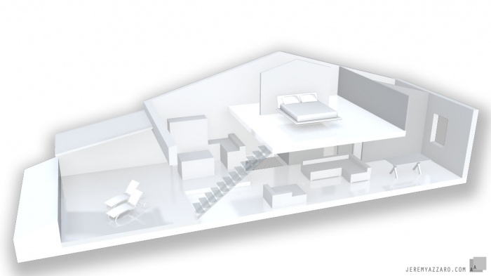 Surlvation d'une Maison de Village : maquette-surelevation-maison-combles-loft-terrasse-tropezienne-azzaro-architecte