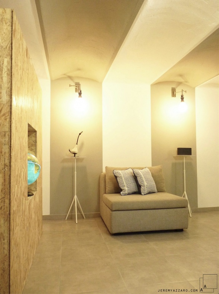 Création d’un Loft « l’Appartement Jardin » : renovation-loft-cave-marseille-voutes-salon-meuble-osb-jeremy-azzaro-architecte